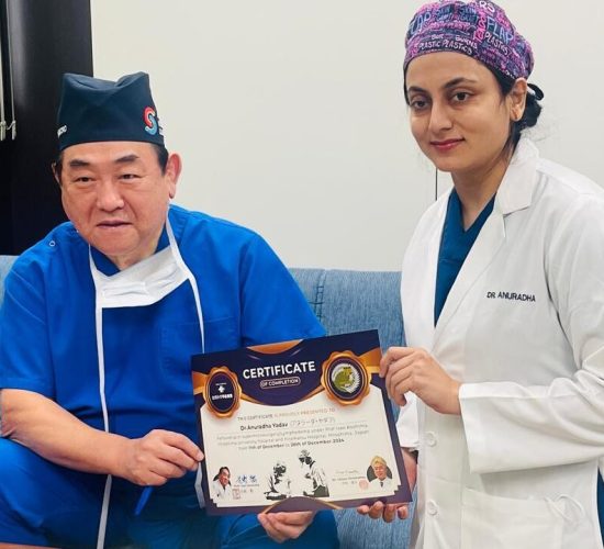 Dr. Anuradha Yadav receiving her Fellowship Certificate in Supermicrosurgery for Lymphedema from Prof. Isao Koshima at Hiroshima University Hospital.