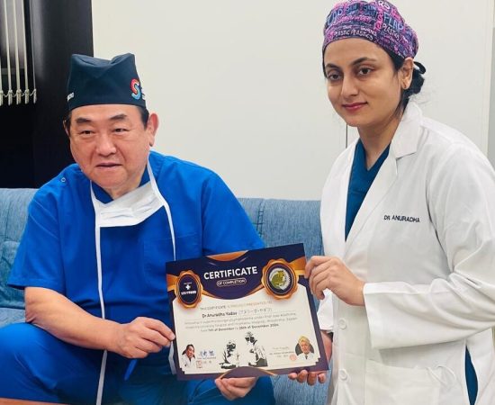 Dr. Anuradha Yadav receiving her Fellowship Certificate in Supermicrosurgery for Lymphedema from Prof. Isao Koshima at Hiroshima University Hospital.