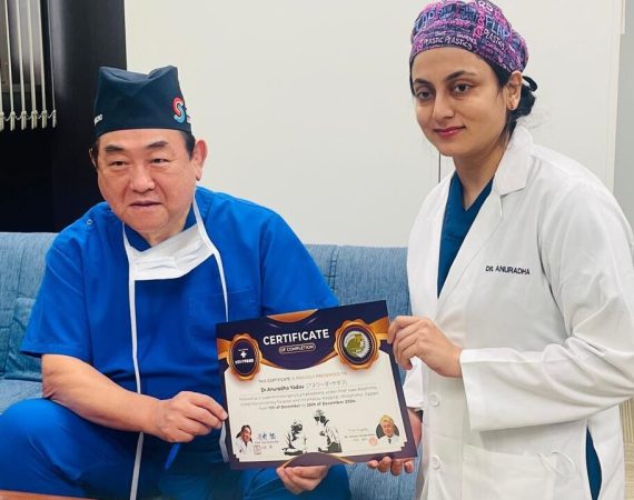 Dr. Anuradha Yadav receiving her Fellowship Certificate in Supermicrosurgery for Lymphedema from Prof. Isao Koshima at Hiroshima University Hospital.
