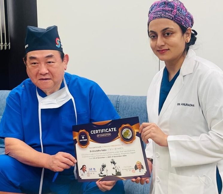 Dr. Anuradha Yadav receiving her Fellowship Certificate in Supermicrosurgery for Lymphedema from Prof. Isao Koshima at Hiroshima University Hospital.