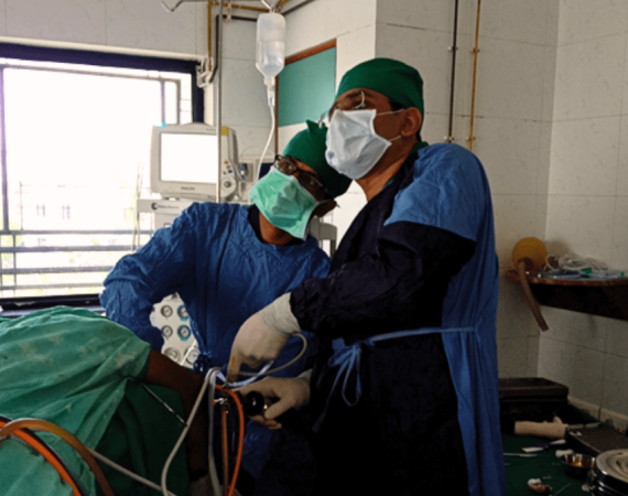 Dr. Jayesh Yadav, orthopaedic surgeon, performing surgery at Yadav Super Speciality Hospital.