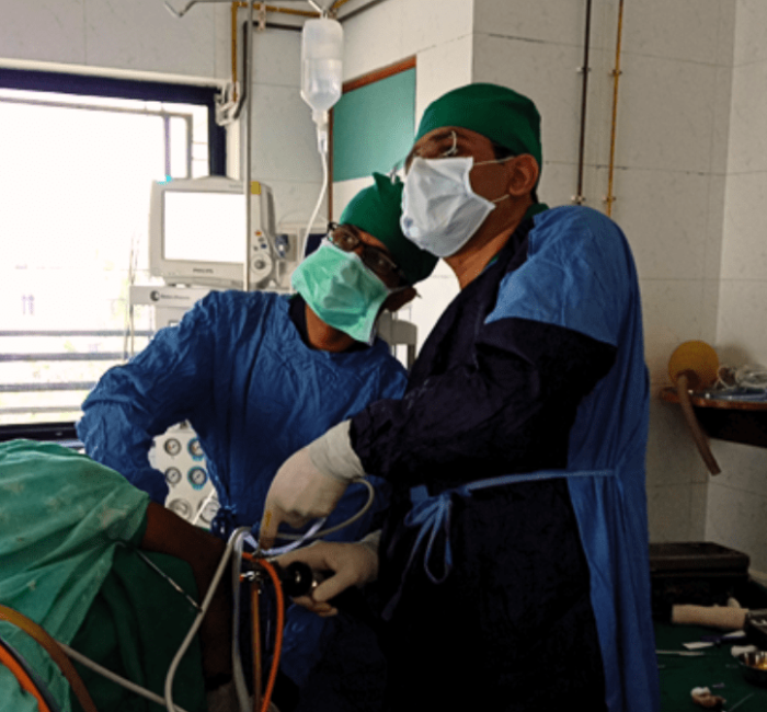 Dr. Jayesh Yadav, orthopaedic surgeon, performing surgery at Yadav Super Speciality Hospital.